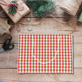 ギンガムチェックのクリスマス大型ギフトバッグ ラージペーパーバッグ