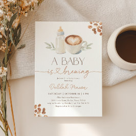 ギンガムチェックのコーヒーベイビーシャワー "A Baby is Brewing" 招待状