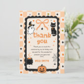 ギンガムチェックのハロウィンお誕生日お礼カード (スタンド正面)