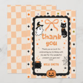 ギンガムチェックのハロウィンお誕生日お礼カード (正面/裏面)