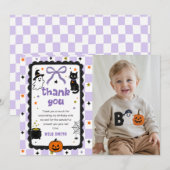 ギンガムチェックのハロウィンお誕生日お礼カード (正面/裏面)
