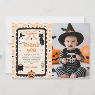 ギンガムチェックのハロウィンお誕生日フォト・サンクスカード