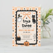 ギンガムチェックのハロウィン&3歳の誕生日パーティー 招待状 (スタンド正面)