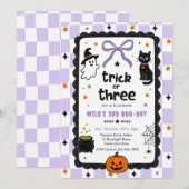 ギンガムチェックのハロウィン＆3歳の誕生日パーティー 招待状 (正面/裏面)