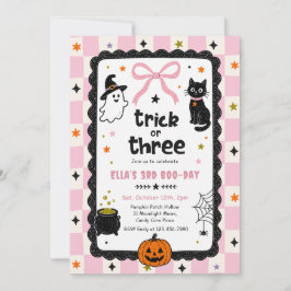 ギンガムチェックのハロウィン＆3歳の誕生日パーティー 招待状
