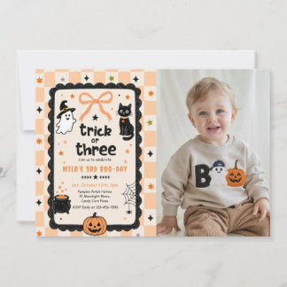ギンガムチェックのハロウィン&3歳の誕生日フォト 招待状