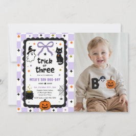 ギンガムチェックのハロウィン＆3歳の誕生日フォト 招待状