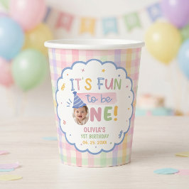 ギンガムチェックのバースデーペーパーカップで1歳の誕生日をお祝い 紙コップ