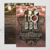 ギンガムチェックのメイソンジャー BBQ ウェディング・シャワー 招待状 (正面/裏面)