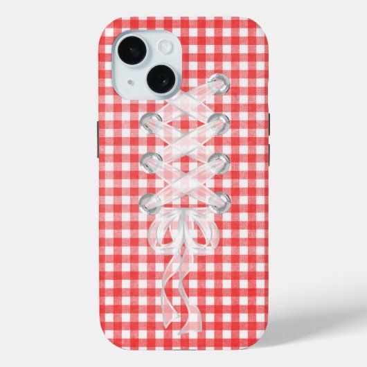 ギンガムチェックの上のコルセットリボンラシング Case-Mate iPhoneケース (裏面)