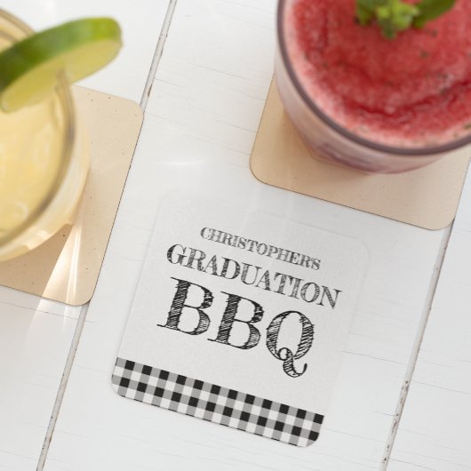 ギンガムチェックの卒業パーティBBQ スクエアペーパーコースター