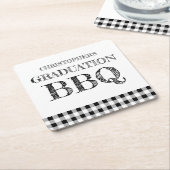 ギンガムチェックの卒業パーティBBQ スクエアペーパーコースター (アングル)
