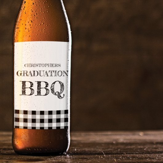ギンガムチェックの卒業BBQ ビールラベル