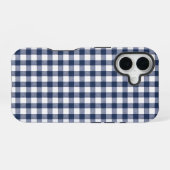 ギンガムチェック柄 - ネイビーブルー iPhone 16ケース (裏面横)