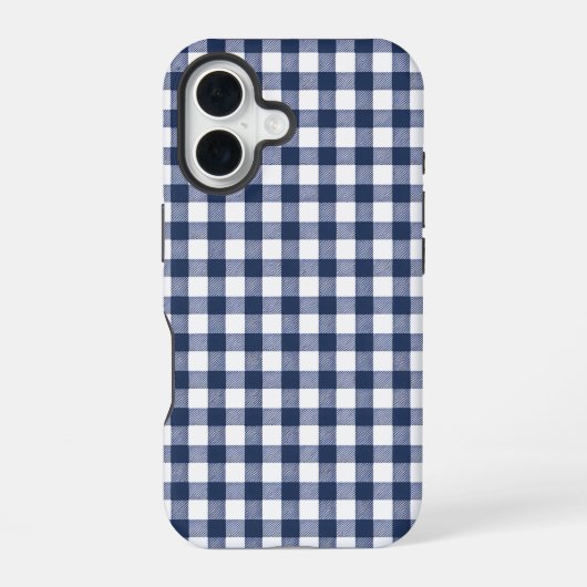 ギンガムチェック柄 - ネイビーブルー iPhone 16ケース (裏面)