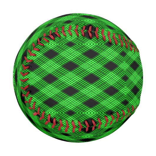 ギンガムチェック緑と黒のパターン野球 野球ボール (正面左)