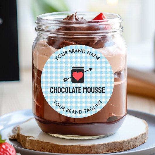 ギンガムチェック青い柄の瓶ラベルfor business ラウンドシール