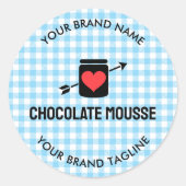 ギンガムチェック青い柄の瓶ラベルfor business ラウンドシール (正面)