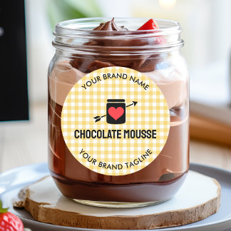 ギンガムチェック黄色パターンJARラベルビジネス ラウンドシール