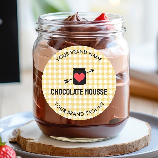 ギンガムチェック黄色パターンJARラベルビジネス ラウンドシール