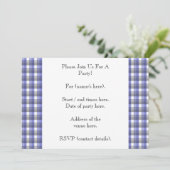 ギンガムチェック。青、灰色、白。写真テンプレート。 招待状 (スタンド正面)