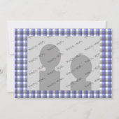 ギンガムチェック。青、灰色、白。写真テンプレート。 招待状 (裏面)