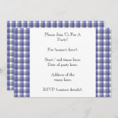 ギンガムチェック。青、灰色、白。写真テンプレート。 招待状 (正面/裏面)