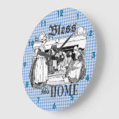 ギンガムチェッ賛美ク青と白この時計 ラージ壁時計 (傾斜)