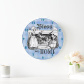 ギンガムチェッ賛美ク青と白この時計 ラージ壁時計 (ホーム)