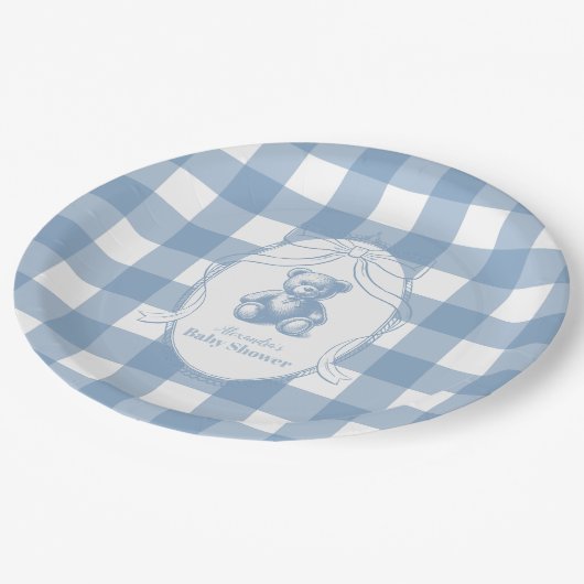ギンガムテフランスのディベア赤ちゃんシャワー ペーパープレート (アングル)
