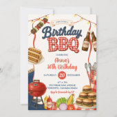 ギンガムデニムの誕生日BBQパーティー招待状 招待状 (正面)