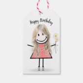 ギンガムドレスを着たスティックガール ギフトタグ (正面)