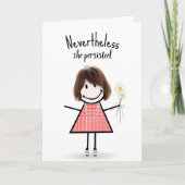 ギンガムドレスを着た可愛いスティックガール引用文 カード (正面)