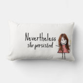 ギンガムドレスを着た可愛いスティックガール引用文 ランバークッション (正面)