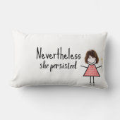 ギンガムドレスを着た可愛いスティックガール引用文 ランバークッション (正面)