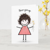 ギンガムドレスを着た可愛いスティックガール カード (黄色い花)