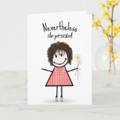 ギンガムドレスインスパイアのかわいいスティックガール カード (黄色い花)