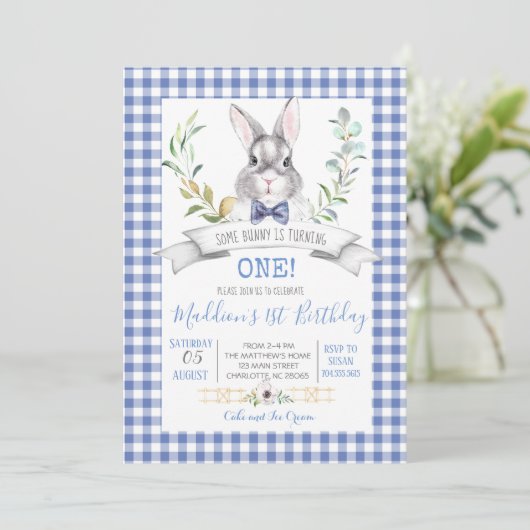ギンガムバニー誕生日の招待状 招待状 (スタンド正面)