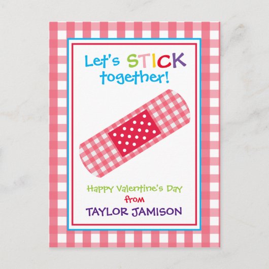 ギンガムバンデージのパーソナライズバレンタインカード ポストカード (正面)