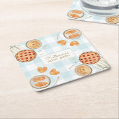 ギンガムパターンウォーターカラーペストリーベーキングベーカリー スクエアペーパーコースター (アングル)