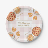 ギンガムパターンウォーターカラーペストリーベーキングベーカリー ペーパープレート (正面)