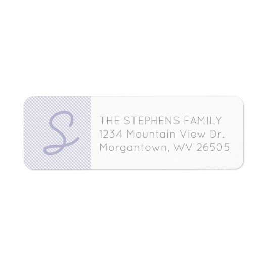 ギンガムパープルイニシャルベビーシャワー差出人住所 ラベル (正面)