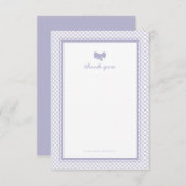 ギンガムパープルボウの赤ちゃんシャワー サンキューカード (正面/裏面)