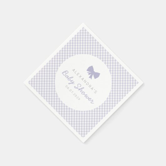 ギンガムパープルボウの赤ちゃんシャワー スタンダードカクテルナプキン (角)