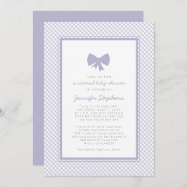 ギンガムパープルボウ仮想ベビーシャワー 招待状