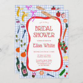 ギンガムピクニクモダンキュートカスタムブライダルシャワー 招待状