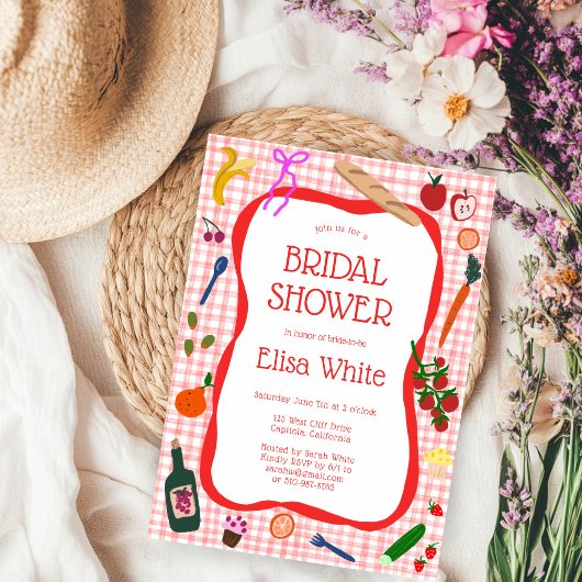 ギンガムピクニクモダンキュートカスタムブライダルシャワー 招待状