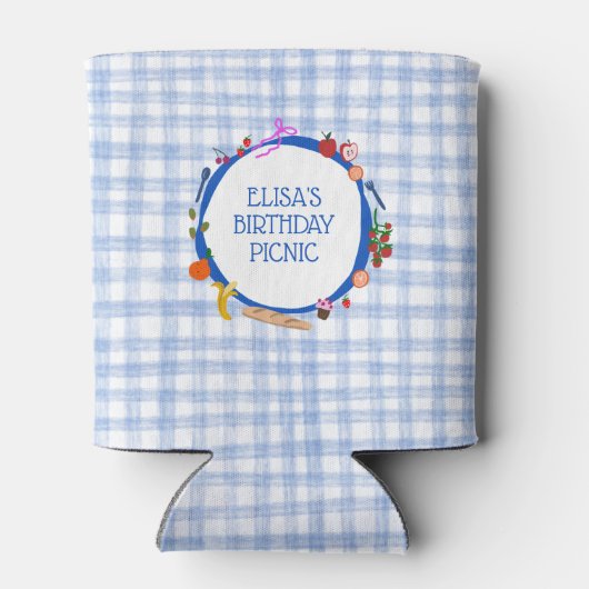 ギンガムピクニッモダンクかわいいカスタム誕生日パーティー 缶クーラー (裏面)