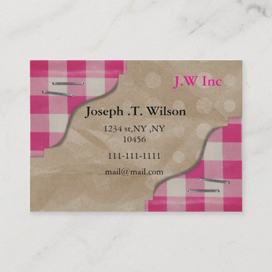 ギンガムピンクのレトロな名刺 名刺 (正面)
