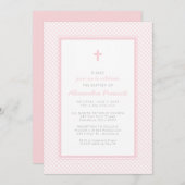 ギンガムピンクの女の子の洗礼 招待状 (正面/裏面)